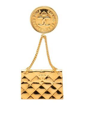 Chanel CC Logo Quilted Bag Motif Vintage Gold Plated